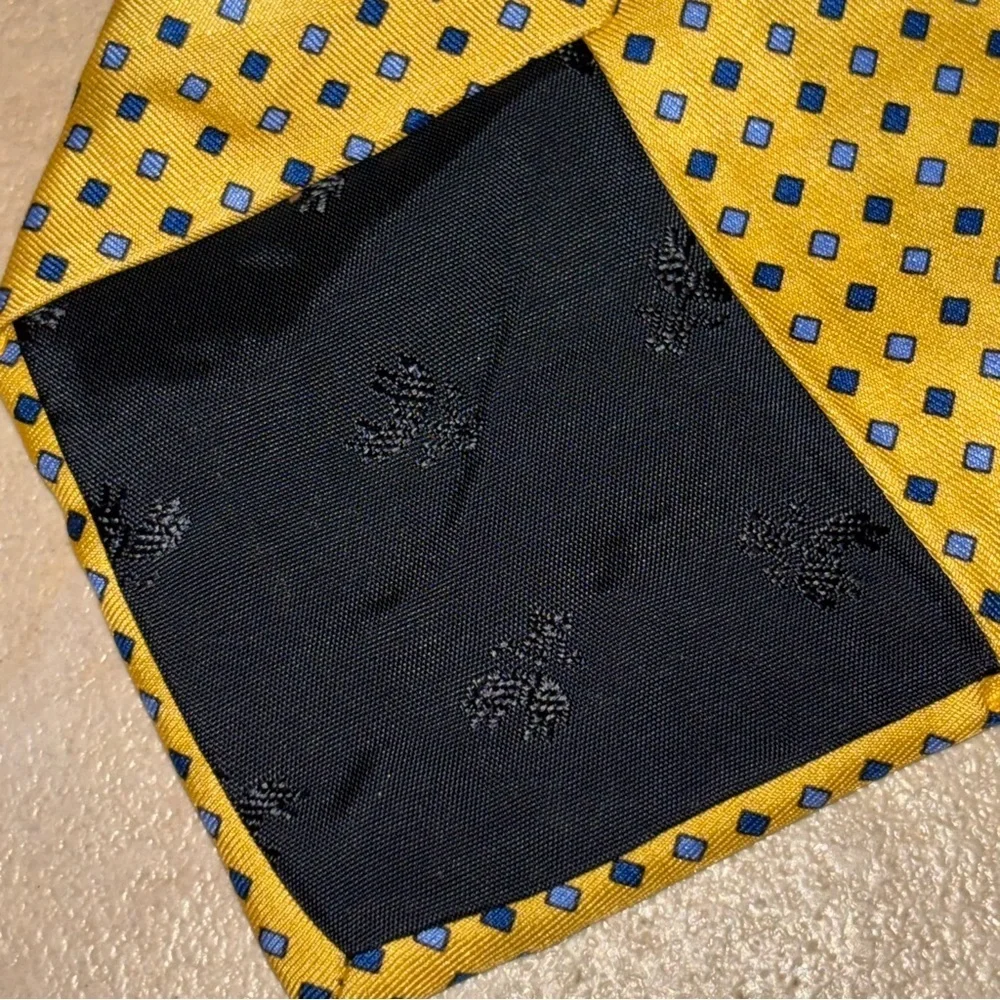 Vintage Brooks Brothers Makers Yellow Silk Tie with Blue Geometric Square